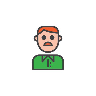 Bıyıklı adam dolu anahat simgesini, çizgi vektör işareti, üzerinde beyaz izole doğrusal renkli sembol. Bıyıklı erkek sembolü, logo illüstrasyon. Piksel mükemmel vektör grafikleri