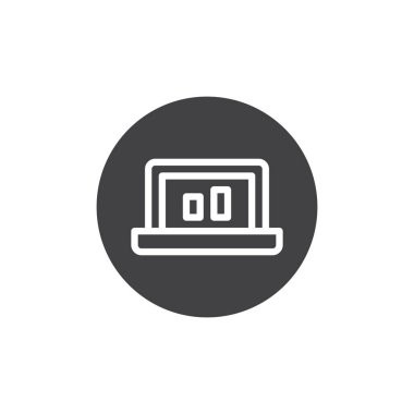 Grafik veya grafik üzerinde dizüstü ekran simge vektör, dolu düz işareti, üzerinde beyaz izole katı piktogram. Sembol, logo illüstrasyon.
