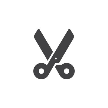 Makas simge vektör, düz işareti, üzerinde beyaz izole katı piktogram dolu. Sembol, logo illüstrasyon kesmek.