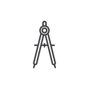 Geometri pusula satırı simgesi, Anahat vektör işareti üzerinde beyaz izole doğrusal stil piktogram. Çizim pusula sembol, logo illüstrasyon. Düzenlenebilir kontur