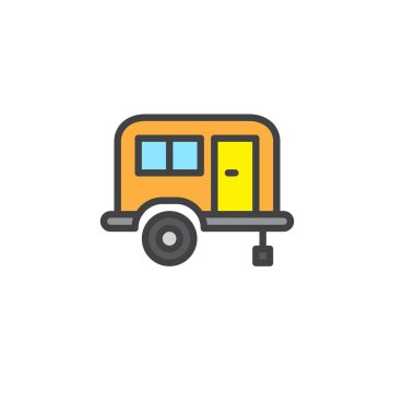 Kamp karavan doldurulmuş anahat simgesini, çizgi vektör işareti, üzerinde beyaz izole doğrusal renkli sembol. Karavan römork sembol, logo illüstrasyon. Piksel mükemmel vektör grafikleri