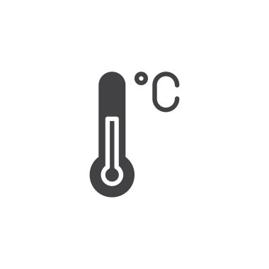 Celsius termometre vektör simgesi. Mobil kavramı ve web tasarım için düz işareti dolu. Sıcaklık basit katı simgesi. Sembol, logo illüstrasyon. Piksel mükemmel vektör grafikleri