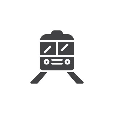 Simge vektör, dolu düz işareti, üzerinde beyaz izole katı piktogram tren. Demiryolu sembolü, logo illüstrasyon