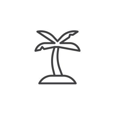 Hindistan cevizi hurma ağacı satırı simgesi, Anahat vektör işareti üzerinde beyaz izole doğrusal stil piktogram. Tropik ada sembolü, logo illüstrasyon. Düzenlenebilir kontur