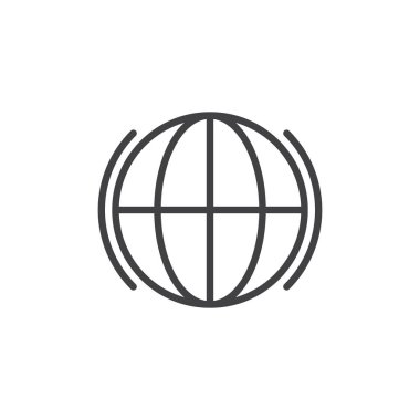 Küre satırı simgesi, vektör işareti, anahat üzerinde beyaz izole doğrusal stil piktogram. Dünya gezegeni sembolü, logo illüstrasyon. Düzenlenebilir kontur