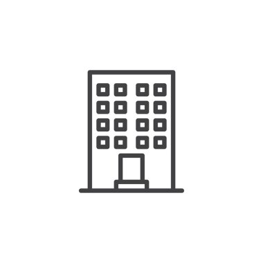 Ofis Binası İnşaat satırı simgesi, Anahat vektör işareti, üzerinde beyaz izole doğrusal stil piktogram. Sembol, logo illüstrasyon. Düzenlenebilir kontur