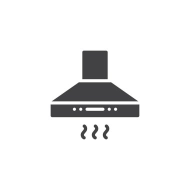 Egzoz, çıkarıcı başlık simge vektör, düz işareti, üzerinde beyaz izole katı piktogram dolu. Mutfak havalandırma sembolü, logo illüstrasyon.