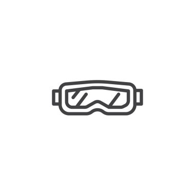 Kar gözlüğü satırı simgesi, vektör işareti, anahat üzerinde beyaz izole doğrusal stil piktogram. Koruyucu gözlük sembolü, logo illüstrasyon. Düzenlenebilir kontur