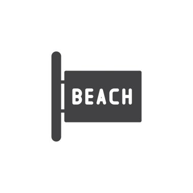 Beach tabela simge vektör, düz işareti, üzerinde beyaz izole katı piktogram dolu. Sembol, logo illüstrasyon.