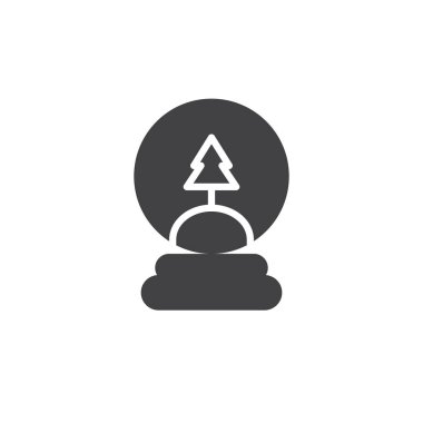 Noel kar küresi ile Noel ağacı simge vektör, düz işareti, üzerinde beyaz izole katı piktogram dolu. Sembol, logo illüstrasyon.