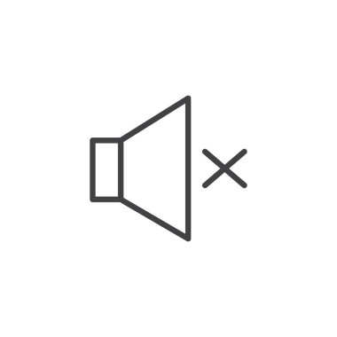 Sessiz hoparlör güç hattı kutsal kiþilerin resmi, vektör işareti, anahat üzerinde beyaz izole doğrusal stil piktogram. Sembol, logo illüstrasyon ses. Düzenlenebilir kontur