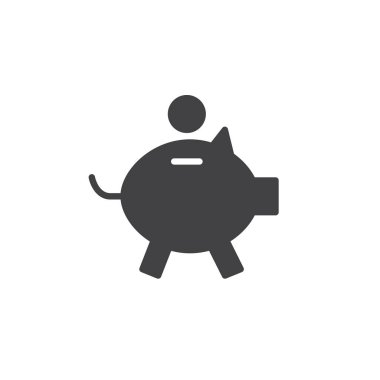 Kumbara sikke simge vektör ile düz işareti, üzerinde beyaz izole katı piktogram dolu. Para kutusu sembolü, logo illüstrasyon.