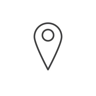 PIN satırı simgesi harita, vektör işareti, anahat üzerinde beyaz izole doğrusal stil piktogram. Yer yön sembolü, logo illüstrasyon. Düzenlenebilir kontur