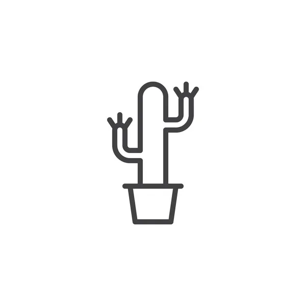 Kaktus Garnek Kwiat Linia Ikona Zarys Wektor Znak Styl Liniowy — Wektor stockowy