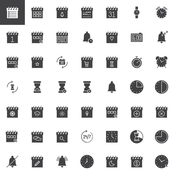 Ώρα Και Ημερομηνία Διάνυσμα Εικόνες Set Σύγχρονη Στερεά Σύμβολο Συλλογή — Διανυσματικό Αρχείο
