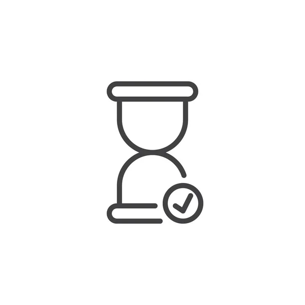 砂時計のチェック マーク線アイコン アウトライン ベクトル記号 直線的なスタイルのピクトグラムが白で隔離 シンボル ロゴの図 編集可能なストローク — ストックベクタ