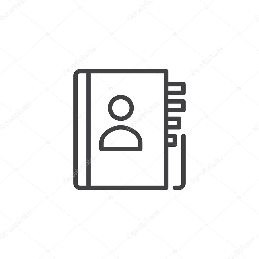 Contact book line icon, outline vector sign, linear style pictogram isolated on white. Address book symbol, logo illustration. Editable stroke
