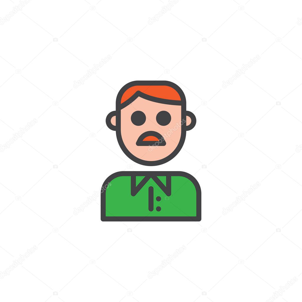 Moustached man filled outline icon, line vector sign, linear colorful pictogram isolated on white. Whiskered male symbol, logo illustration. Pixel perfect vector graphics