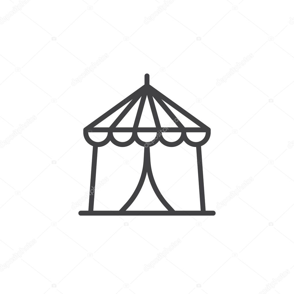 Circus tent line icon, outline vector sign, linear style pictogram isolated on white. Carnival fast food cart symbol, logo illustration. Editable stroke