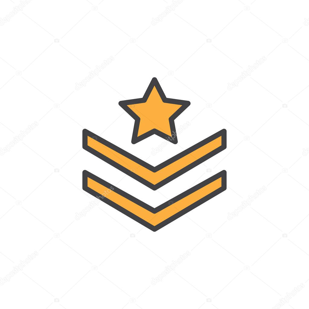 Rank shoulder straps with star filled outline icon, line vector sign, linear colorful pictogram isolated on white. Symbol, logo illustration. Pixel perfect vector graphics