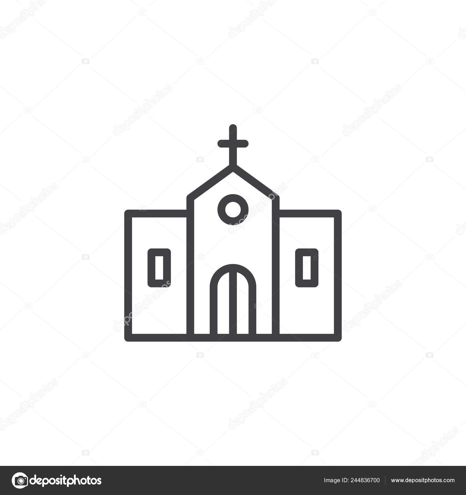 Kirche Gebaude Aussenlinie Symbol Umriss Vektorzeichen Linearen Stil Piktogramm Auf Stockvektor C Avicons 244836700