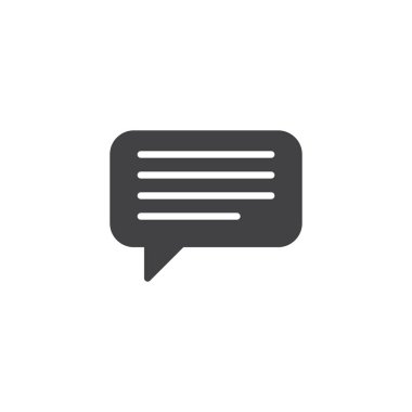 Konuşma balonu simge vektör, düz işareti, üzerinde beyaz izole katı piktogram dolu. İleti simgesi, logo illüstrasyon.