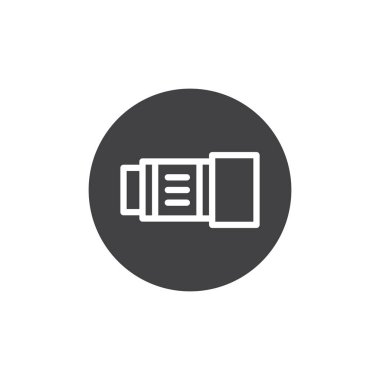 Kamera fotoğraf lens simge vektör, düz işareti, üzerinde beyaz izole katı piktogram dolu. Zum objektif sembolü, logo illüstrasyon.