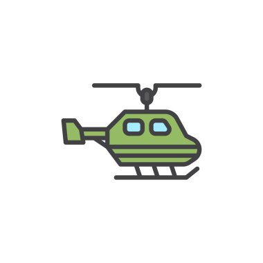 Helikopter doldurulmuş anahat simgesini, çizgi vektör işareti, üzerinde beyaz izole doğrusal renkli sembol. Helikopter helikopter sembolü, logo illüstrasyon. Piksel mükemmel vektör grafikleri