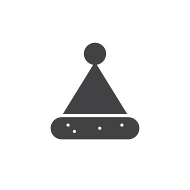 Santa claus şapka simge vektör, düz işareti, üzerinde beyaz izole katı piktogram dolu. Sembol, logo illüstrasyon.