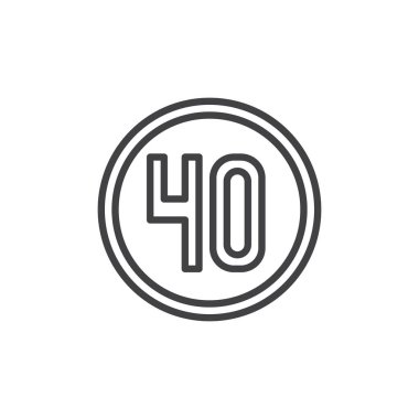 Trafik işareti hız sınırı 40 satırı simgesi, vektör işareti, anahat üzerinde beyaz izole doğrusal stil piktogram. Sembol, logo illüstrasyon. Düzenlenebilir kontur