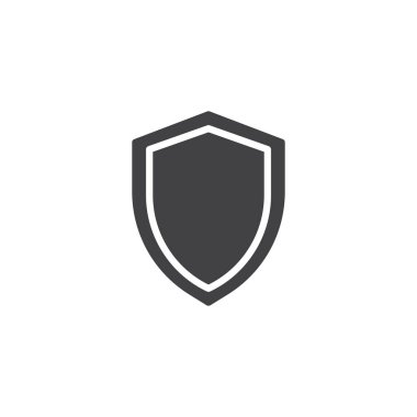 Güvenlik kalkanı simge vektör, düz işareti, üzerinde beyaz izole katı piktogram dolu. Koruma kalkanı simgesi, logo illüstrasyon.