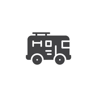 Yangın kamyon simge vektör, dolu düz işareti, üzerinde beyaz izole katı piktogram. Sembol, logo illüstrasyon