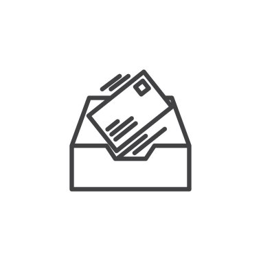 Gelen kutusu ileti satır simgesi, Anahat vektör işareti, üzerinde beyaz izole doğrusal stil piktogram. Sembol, logo illüstrasyon. Düzenlenebilir kontur