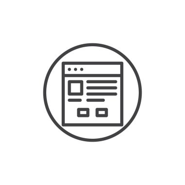 Web tarayıcı düğme satırı simgesi, vektör işareti, anahat üzerinde beyaz izole doğrusal stil piktogram. Web penceresi simge, logo illüstrasyon. Düzenlenebilir kontur