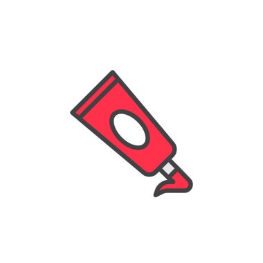 Akrilik boya tüp dolu anahat simgesini, çizgi vektör işareti, üzerinde beyaz izole doğrusal renkli sembol. Sembol, logo illüstrasyon. Piksel mükemmel vektör grafikleri