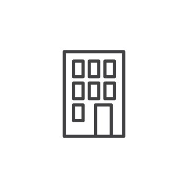 Otel binası satırı simgesi, Anahat vektör işareti, üzerinde beyaz izole doğrusal stil piktogram. Konut Daire sembolü, logo illüstrasyon. Düzenlenebilir kontur