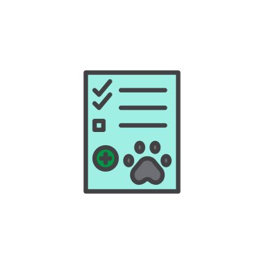 Evde beslenen hayvan sağlık liste anahat simgesini, çizgi vektör işareti, üzerinde beyaz izole doğrusal renkli sembol dolu. Sembol, logo illüstrasyon. Piksel mükemmel vektör grafikleri