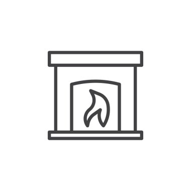 Yanan şömine satırı simgesi, Anahat vektör işareti, üzerinde beyaz izole doğrusal stil piktogram. Kalp simgesi, logo illüstrasyon. Düzenlenebilir kontur