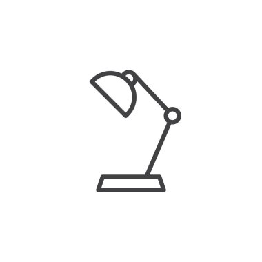 Resepsiyon lambası satırı simgesi, Anahat vektör işareti üzerinde beyaz izole doğrusal stil piktogram. Masa üstü lamba sembolü, logo illüstrasyon. Düzenlenebilir kontur