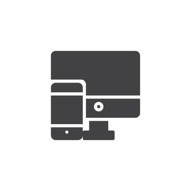 simge duyarlı tasarlamak vektör, düz işareti, üzerinde beyaz izole katı piktogram dolu. Bilgisayar ve cep telefonu sembolü, logo illüstrasyon.