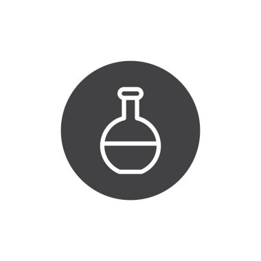 Şişesi ile sıvı simge vektör, düz işareti, üzerinde beyaz izole katı piktogram dolu. Laboratuvar şişe sembolü, logo illüstrasyon.