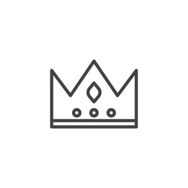 Taç satırı simgesi, vektör işareti, anahat üzerinde beyaz izole doğrusal stil piktogram. VIP sembolü, logo illüstrasyon. Düzenlenebilir kontur