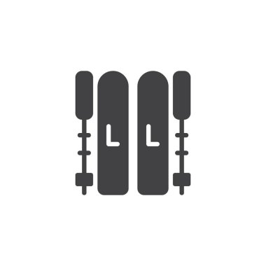 Kayak ve kayak simge vektör, dolu düz işareti, üzerinde beyaz izole katı piktogram. Sembol, logo illüstrasyon.