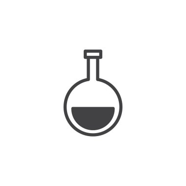 Laboratuvar şişesi simge vektör, düz işareti, üzerinde beyaz izole katı piktogram dolu. Test tüpü sembolü, logo illüstrasyon