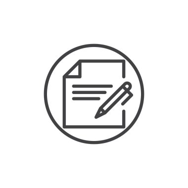 Sayfa ve satır kutsal kişilerin resmi, vektör işareti, anahat kalem üzerinde beyaz izole doğrusal stil piktogram. Kağıt kalem simgesi, logo illüstrasyon belgeyle. Düzenlenebilir kontur