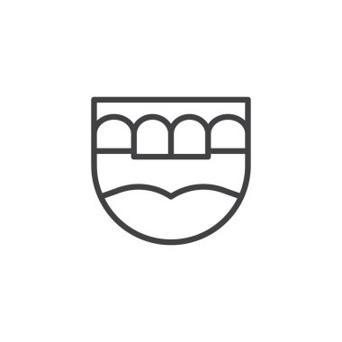 Diş çene satırı simgesi, Anahat vektör işareti üzerinde beyaz izole doğrusal stil piktogram. Protez diş sembolü, logo illüstrasyon. Düzenlenebilir kontur