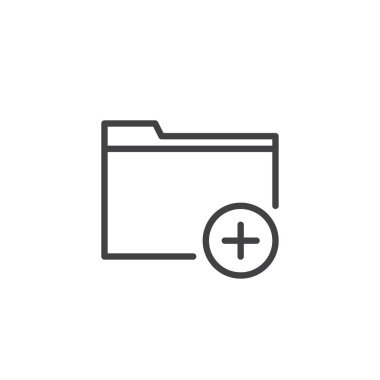 Klasör satırı simgesi eklemek için vektör işareti, anahat üzerinde beyaz izole doğrusal stil piktogram. Dosya ile artı sembolü, logo illüstrasyon. Düzenlenebilir kontur