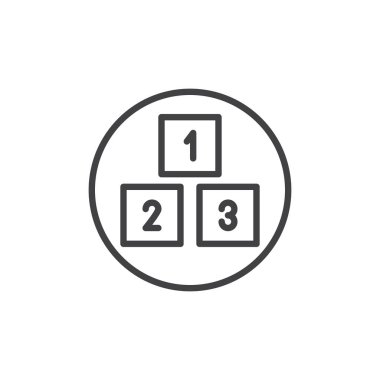 Küpleri oyuncaklar satırı simgesi, Anahat vektör işareti üzerinde beyaz izole doğrusal stil piktogram. Blok sembolü, logo illüstrasyon. Düzenlenebilir kontur