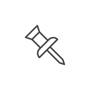 Raptiye satırı simgesi, Anahat vektör işareti üzerinde beyaz izole doğrusal stil piktogram. çizim PIN sembolü, logo illüstrasyon. Düzenlenebilir kontur