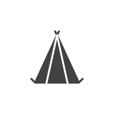 Kamp çadır simge vektör, düz işareti, üzerinde beyaz izole katı piktogram dolu. Çadırı sembolü, logo illüstrasyon.